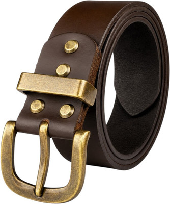 Crabby Hunt Men Casual, Evening, Formal, Party Brown, Gold Genuine Leather Belt