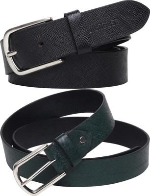Jungler Men Evening, Party, Formal, Casual Black, Green Genuine Leather Belt