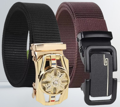 LAER Men Casual Brown Nylon Belt