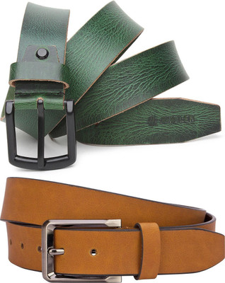 Jungler Men Evening, Party, Formal, Casual Green, Brown Genuine Leather Belt