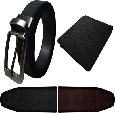 Aakarshini Men Formal Black, Black Artificial Leather Reversible Belt