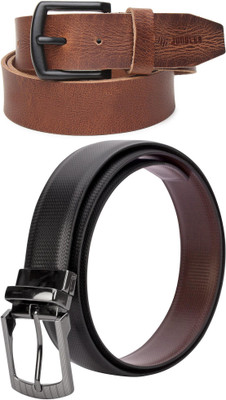 Jungler Men Evening, Party, Formal, Casual Brown, Black Genuine Leather Belt