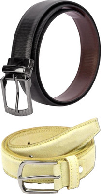 Jungler Men Evening, Party, Formal, Casual Black, Yellow Genuine Leather Belt