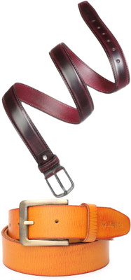 Jungler Men Evening, Party, Formal, Casual Brown, Orange Genuine Leather Belt