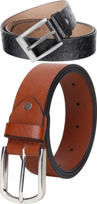 Jungler Men Evening, Party, Formal, Casual Black, Tan Genuine Leather Belt