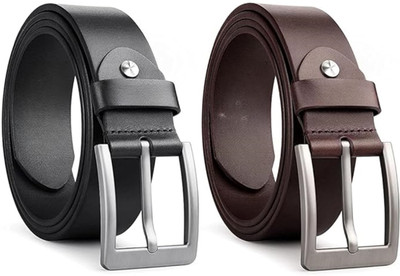 Trend Men & Women Casual Brown, Black Genuine Leather, Metal Belt