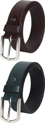 Jungler Men Evening, Party, Formal, Casual Brown, Green Genuine Leather Belt