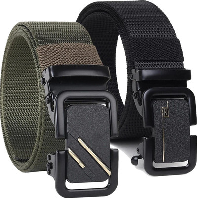 PROVOGUE Men Casual, Formal, Evening, Party Green, Black Nylon Belt