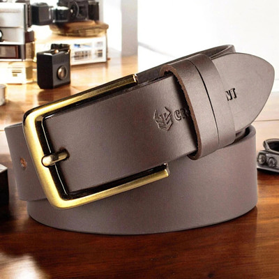 Crabby Hunt Men Casual, Evening, Formal, Party Brown, Gold Genuine Leather Belt