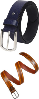 Jungler Men Evening, Party, Formal, Casual Blue, Tan Genuine Leather Belt