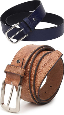 Jungler Men Evening, Party, Formal, Casual Blue, Tan Genuine Leather Belt