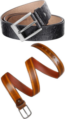 Jungler Men Evening, Party, Formal, Casual Black, Tan Genuine Leather Belt