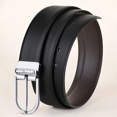 LOUIS STITCH Men Formal Black Genuine Leather Reversible Belt