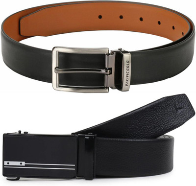 Pacific Gold Men Casual, Evening, Formal, Party Tan, Black Artificial Leather Belt