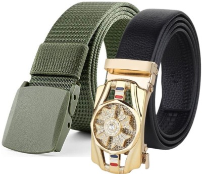 CLOCK21 Men Casual, Formal, Party Green, Gold Artificial Leather, Canvas Belt