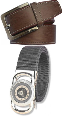 ShopGlobal Men Casual, Formal, Evening, Party Brown, Grey Artificial Leather Belt