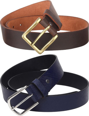 Jungler Men Evening, Party, Formal, Casual Brown, Blue Genuine Leather Belt