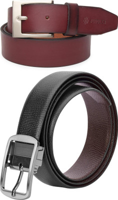 Jungler Men Evening, Party, Formal, Casual Maroon, Black Genuine Leather Belt