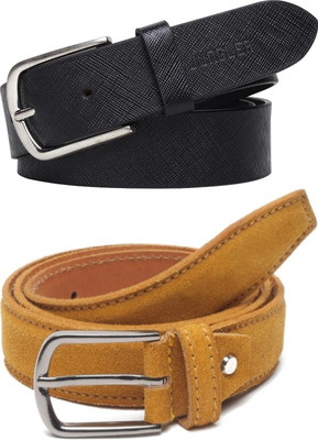Jungler Men Evening, Party, Formal, Casual Black, Tan Genuine Leather Belt