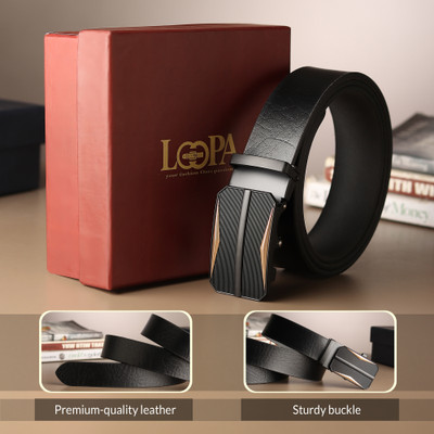 LOOPA Men Formal Black Genuine Leather Belt