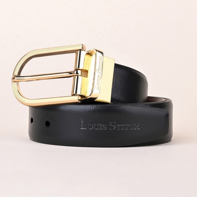 LOUIS STITCH Men Formal Black Genuine Leather Reversible Belt