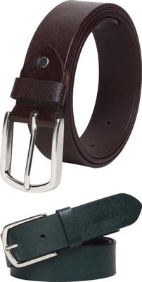 Jungler Men Evening, Party, Formal, Casual Brown, Green Genuine Leather Belt