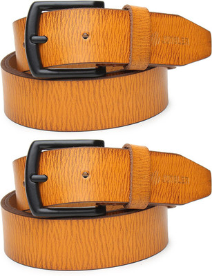 Jungler Men Evening, Party, Formal, Casual Yellow, Yellow Genuine Leather Belt