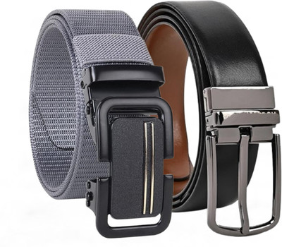 Micron Men Casual, Evening, Formal, Party Grey Genuine Leather Reversible Belt