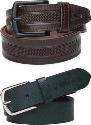 Jungler Men Evening, Party, Formal, Casual Brown, Green Genuine Leather Belt