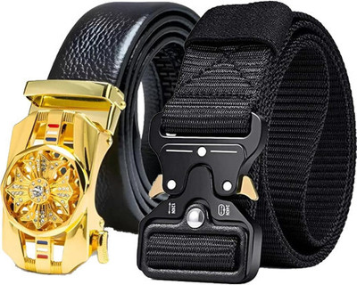ShopGlobal Men & Women Casual Black Artificial Leather, Nylon Belt
