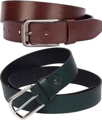 Jungler Men Evening, Party, Formal, Casual Brown, Green Genuine Leather Belt