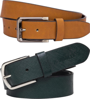 Jungler Men Evening, Party, Formal, Casual Brown, Green Genuine Leather Belt