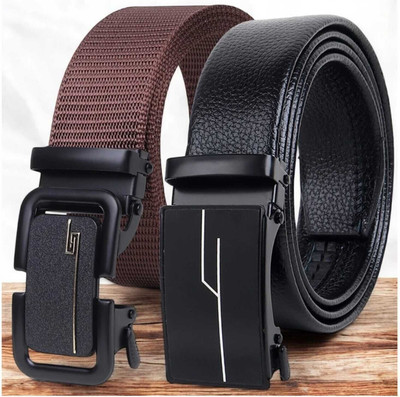 buffcage Men Black, Brown Canvas, Artificial Leather Belt