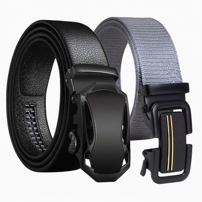 PROVOGUE Men Party, Evening, Formal, Casual Black, Grey Artificial Leather, Texas Leatherite, Nylon Belt