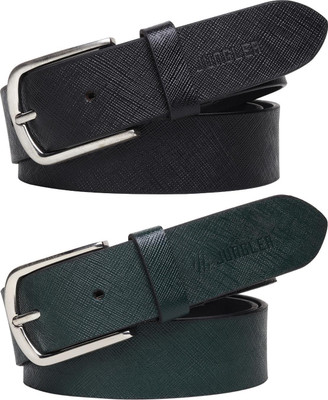 Jungler Men Evening, Party, Formal, Casual Black, Green Genuine Leather Belt