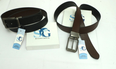 SHARKGOLD Men Party, Formal, Casual Black, Brown Genuine Leather Reversible Belt