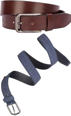 Jungler Men Evening, Party, Formal, Casual Brown, Blue Genuine Leather Belt