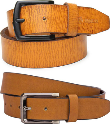 Jungler Men Evening, Party, Formal, Casual Yellow, Brown Genuine Leather Belt