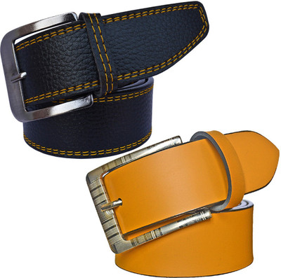 METRONAUT Men Casual Black, Yellow Synthetic Belt