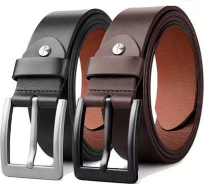 HENEDA Men Casual, Evening, Formal, Party Black, Brown Genuine Leather Belt