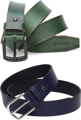 Jungler Men Evening, Party, Formal, Casual Green, Blue Genuine Leather Belt