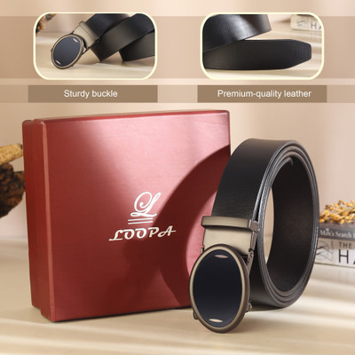 LOOPA Men Formal Black Genuine Leather Belt