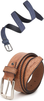 Jungler Men Evening, Party, Formal, Casual Blue, Tan Genuine Leather Belt