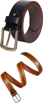 Jungler Men Evening, Party, Formal, Casual Black, Tan Genuine Leather Belt