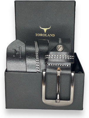TOROLAND Men Casual Black Genuine Leather Belt