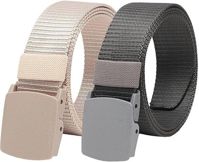 Zhermack Men Casual Khaki, Grey Nylon Belt