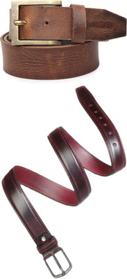 Jungler Men Evening, Party, Formal, Casual Brown, Red Genuine Leather Belt