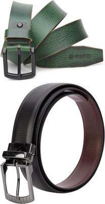 Jungler Men Evening, Party, Formal, Casual Green, Black Genuine Leather Belt