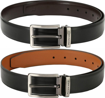 Pacific Gold Men Formal Brown, Black Artificial Leather Belt