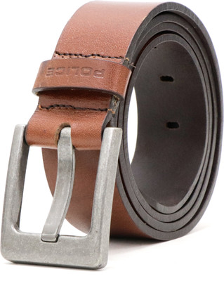 Police Men Casual Brown Genuine Leather Belt